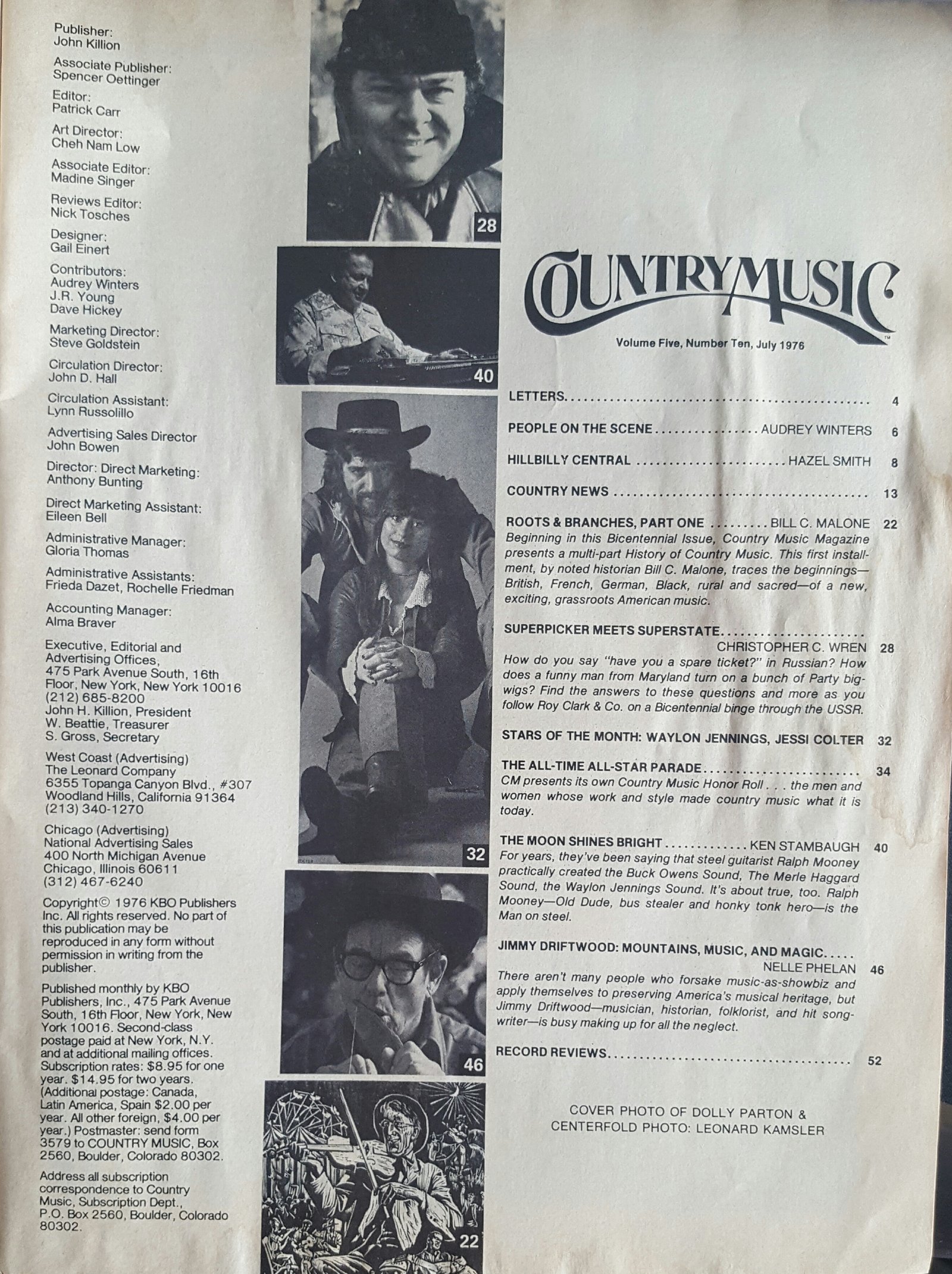 Country Music Magazine Table of Contents